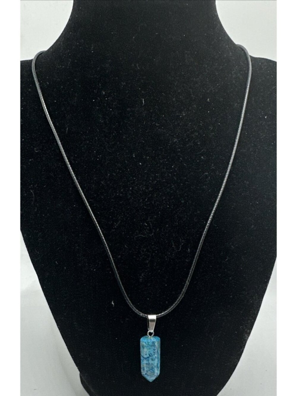 Blue Apatite Genuine Stone Handmade Pendant 1”Necklace On Black Cord 20”+ 2”ext
